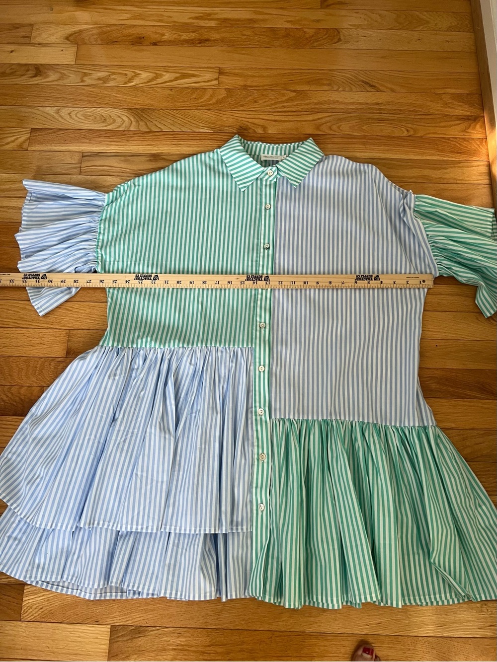 Striped Button-Front Mini Dress in Mint and Light Blue
